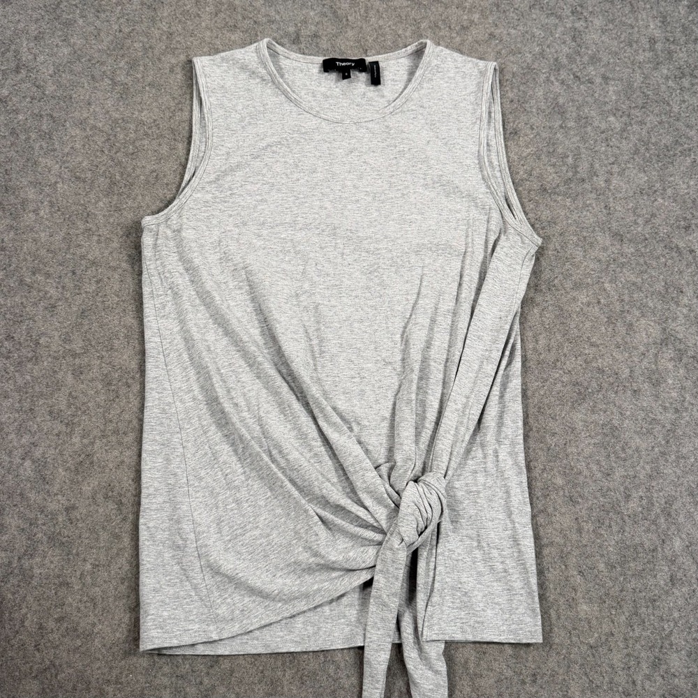 Theory Gray Serah Rubric Knit Sleeveless‎ Tie Waist Tank Top Women's Size Small